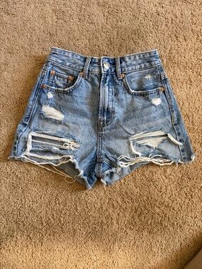 Stradivarius Distressed Light Blue Denim Jean Shorts